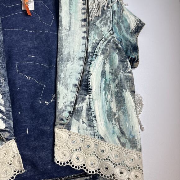 YMI Beaded Pearl Painted Denim Jacket Coquette Western Glam Festival Size S USA - Picture 9 of 13